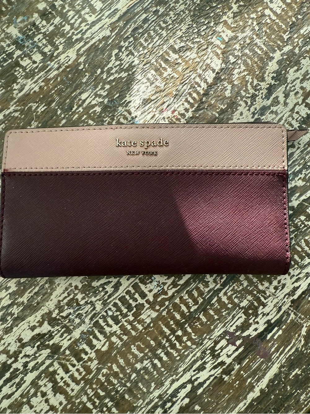 kate spade Two-Tone Snap Wallet in Blush and Burgundy